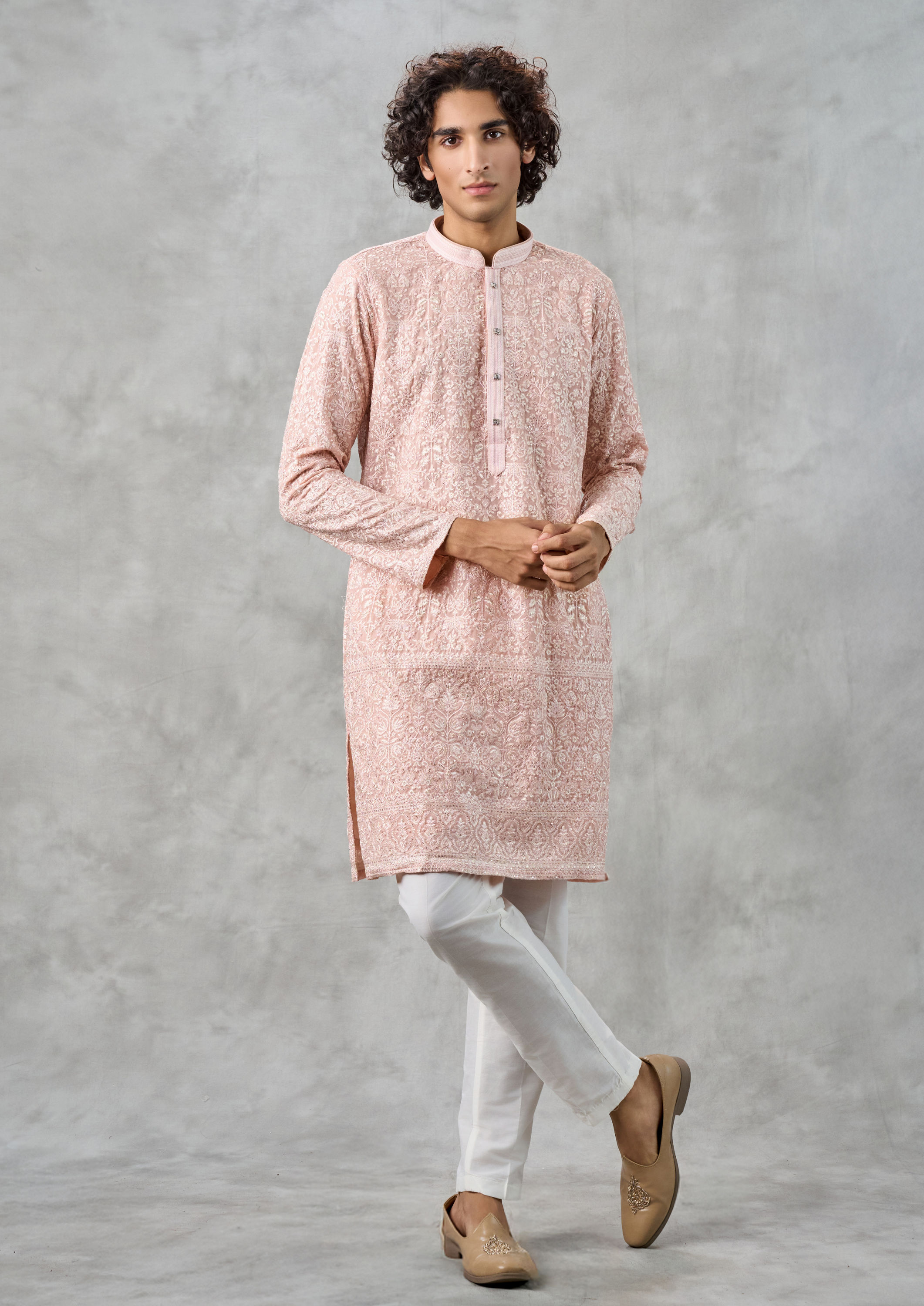 Twamev Men Peach Delight Kurta Churidar