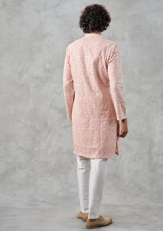 Twamev Men Peach Delight Kurta Churidar