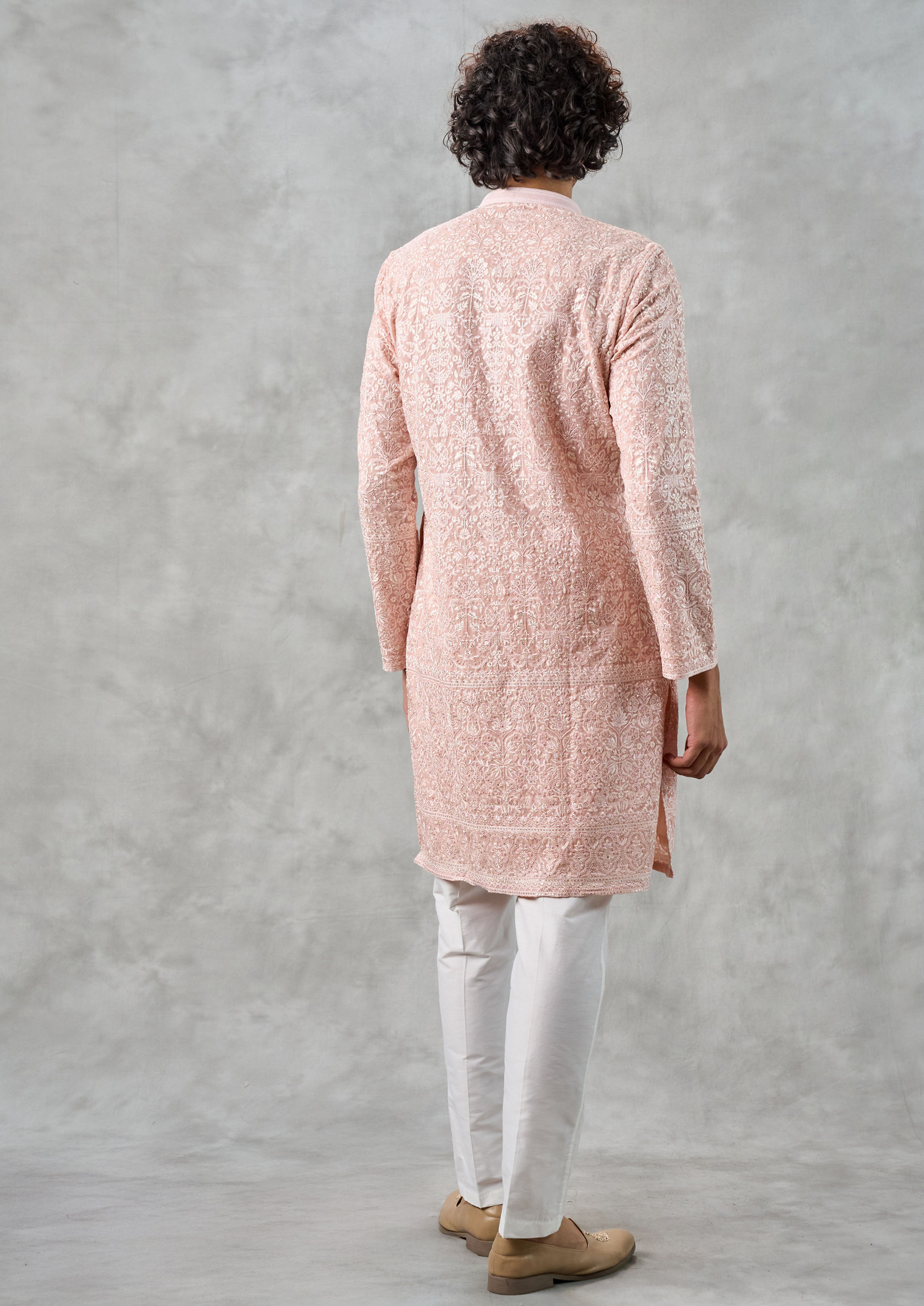 Twamev Men Peach Delight Kurta Churidar