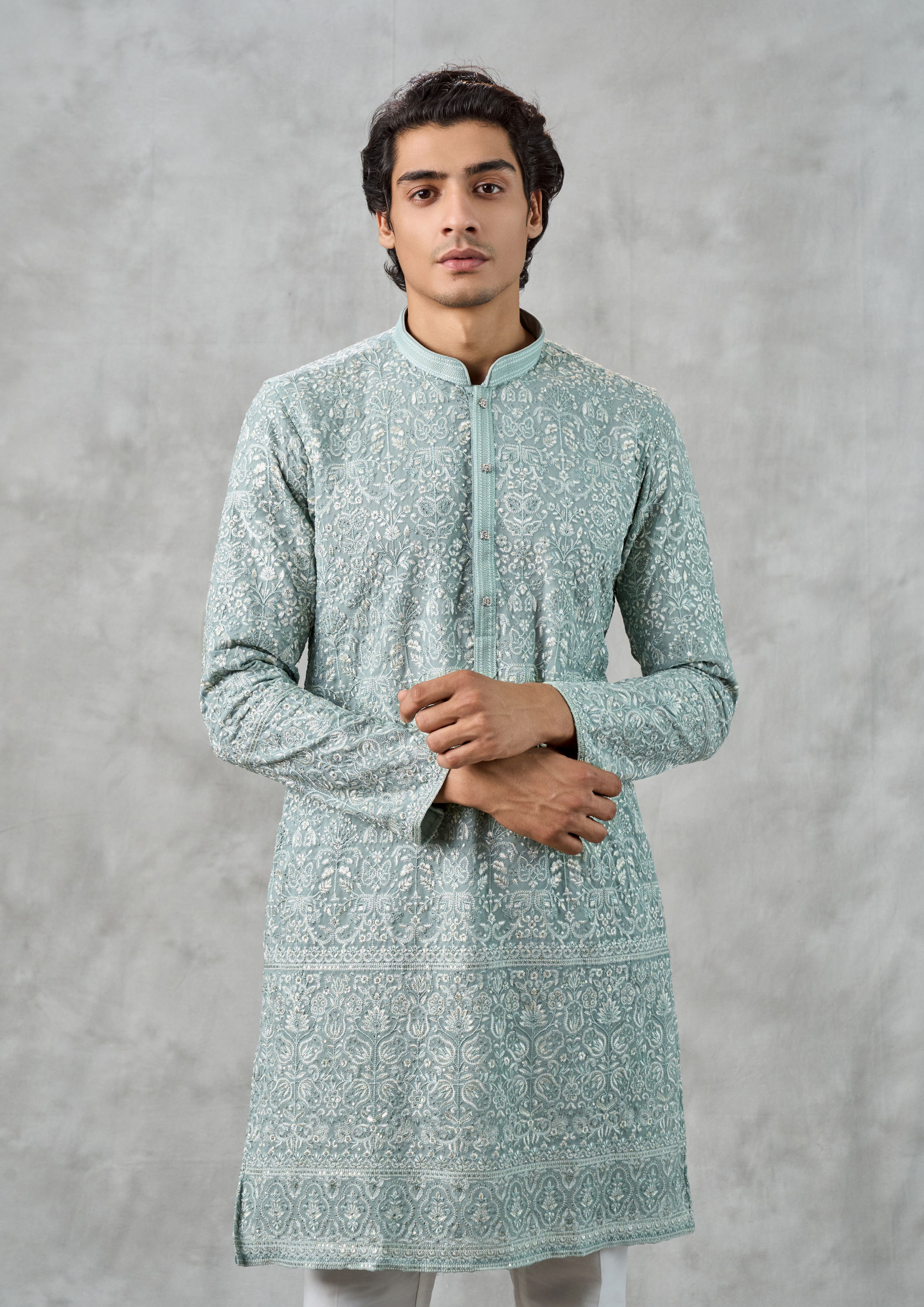Twamev Men Midnight Sky Blue Kurta Churidar