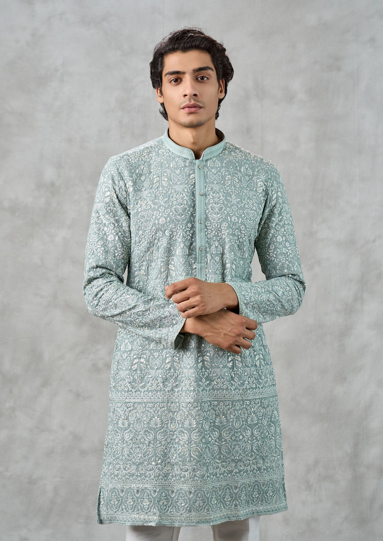Twamev Men Midnight Sky Blue Kurta Churidar