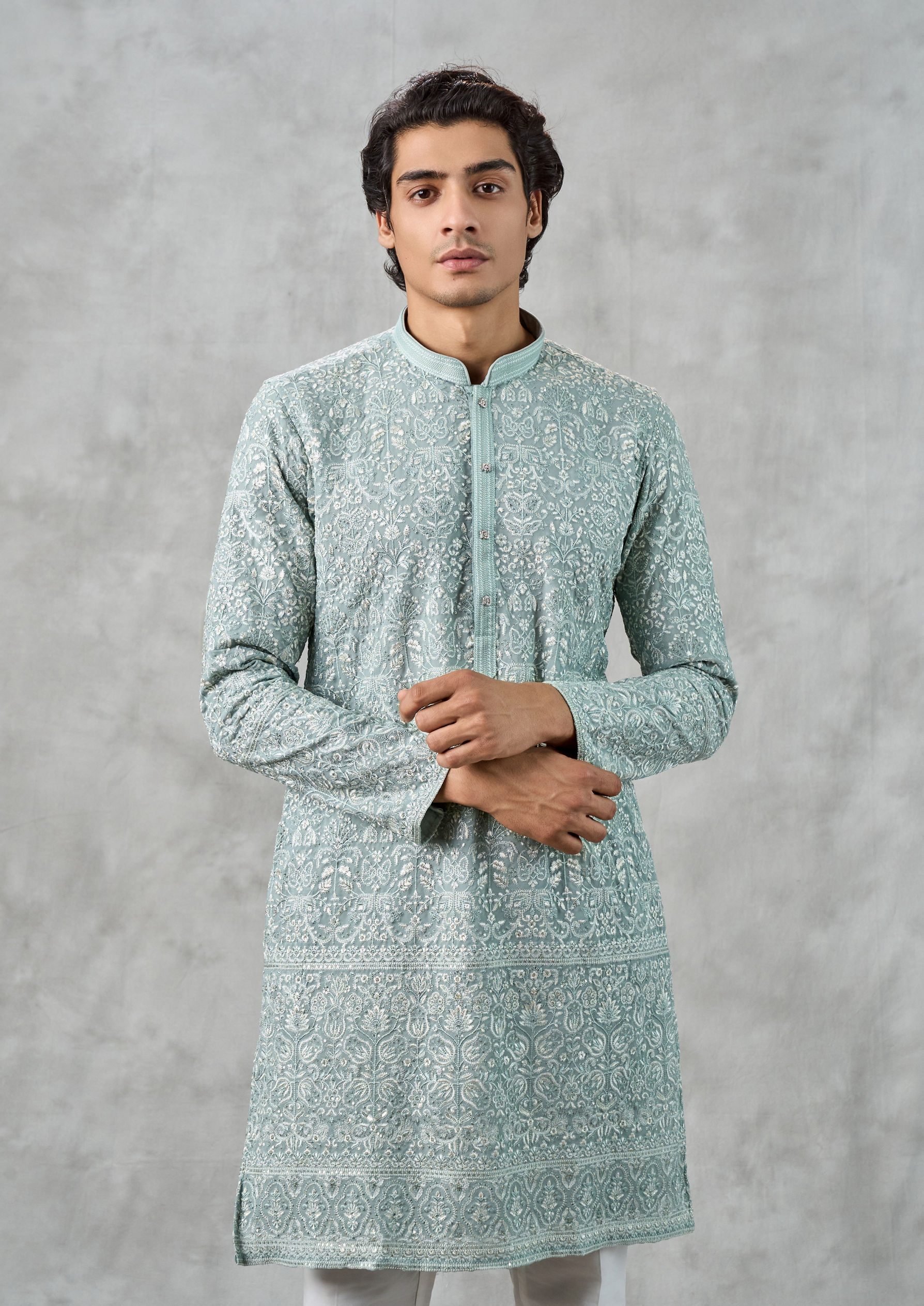 Twamev Men Midnight Sky Blue Kurta Churidar