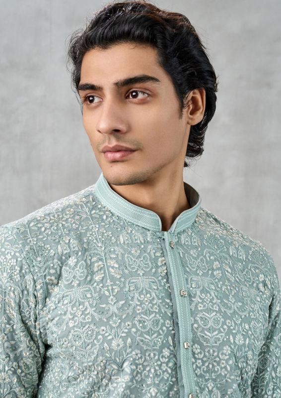 Twamev Men Midnight Sky Blue Kurta Churidar