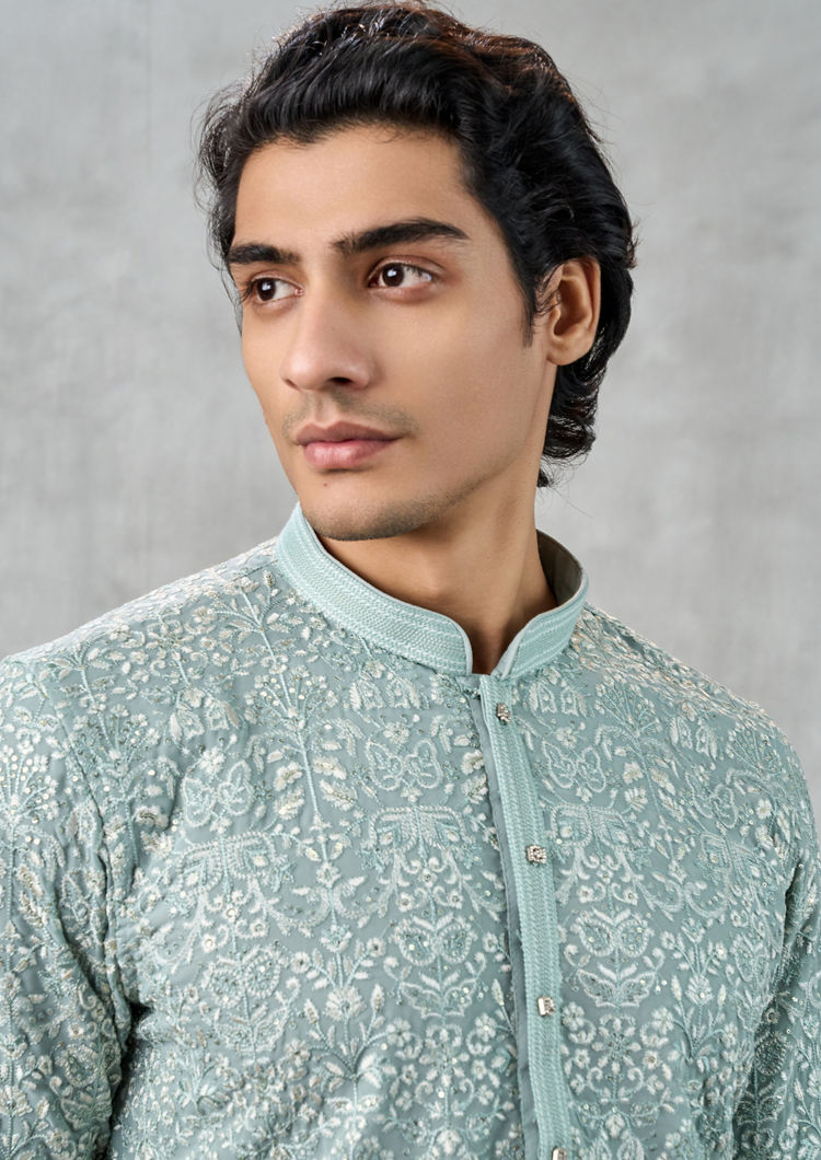Twamev Men Midnight Sky Blue Kurta Churidar