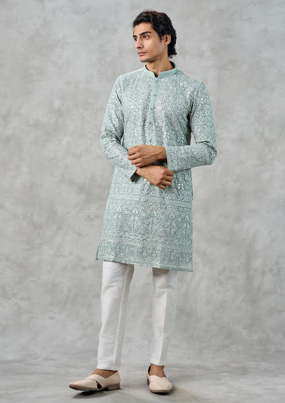 Twamev Men Midnight Sky Blue Kurta Churidar