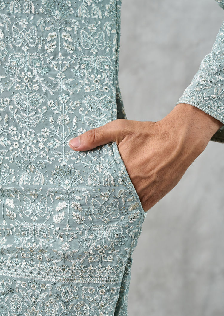 Twamev Men Midnight Sky Blue Kurta Churidar