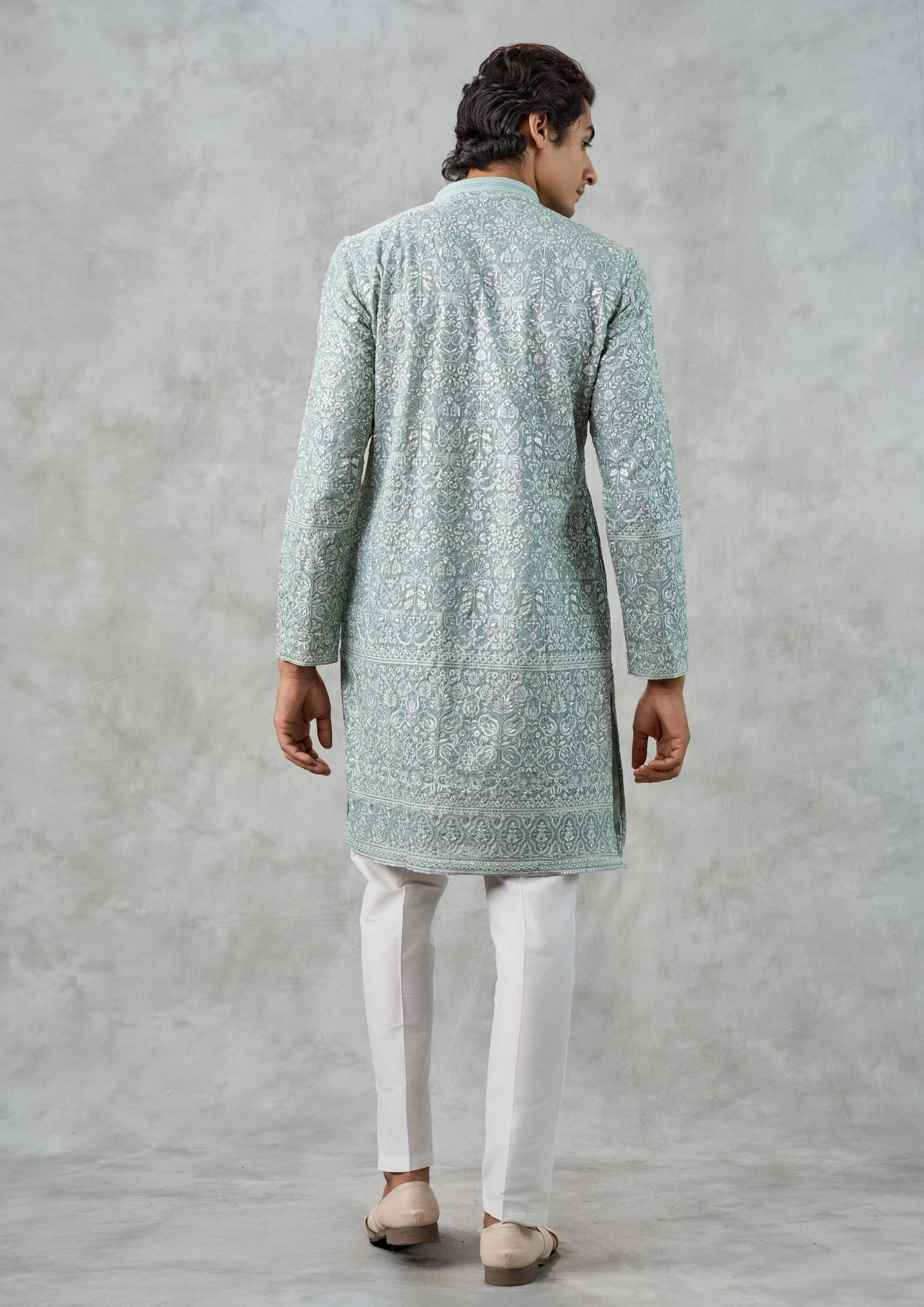Twamev Men Midnight Sky Blue Kurta Churidar
