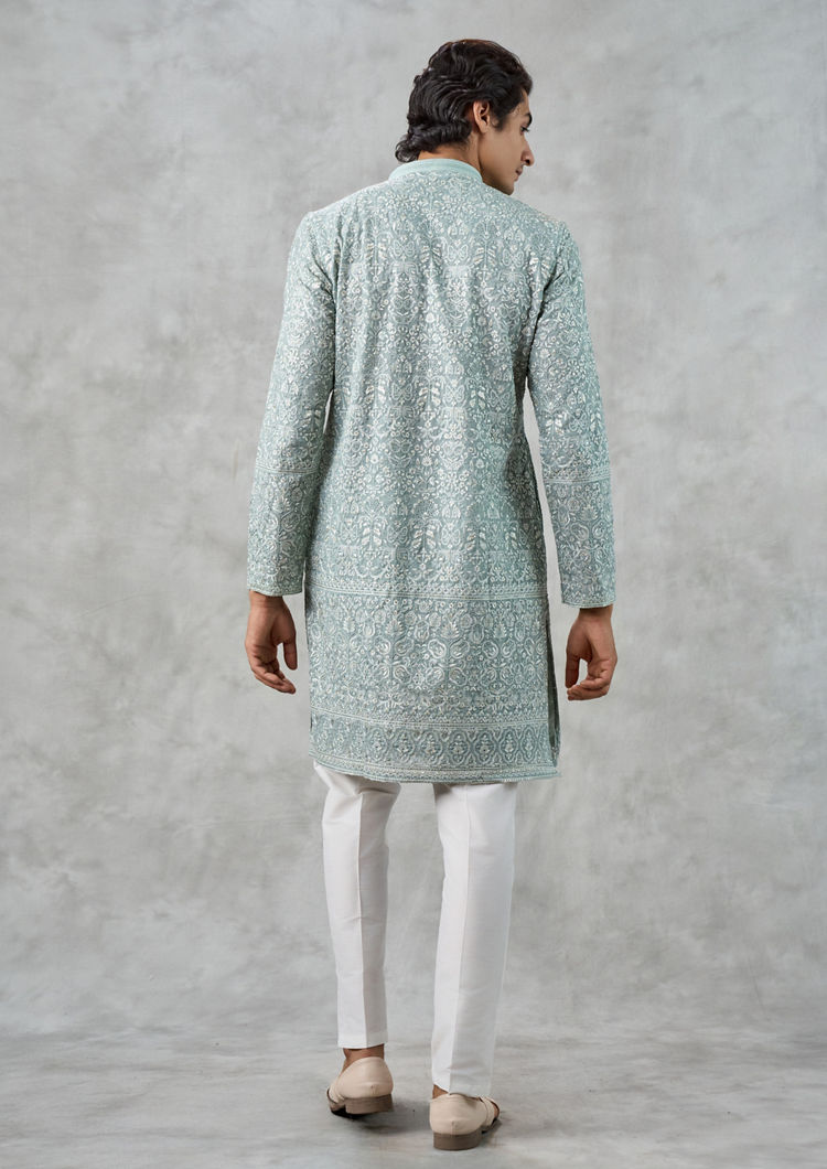 Twamev Men Midnight Sky Blue Kurta Churidar