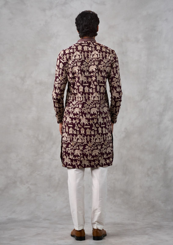 Twamev Men Wine Elegance Kurta Churidar
