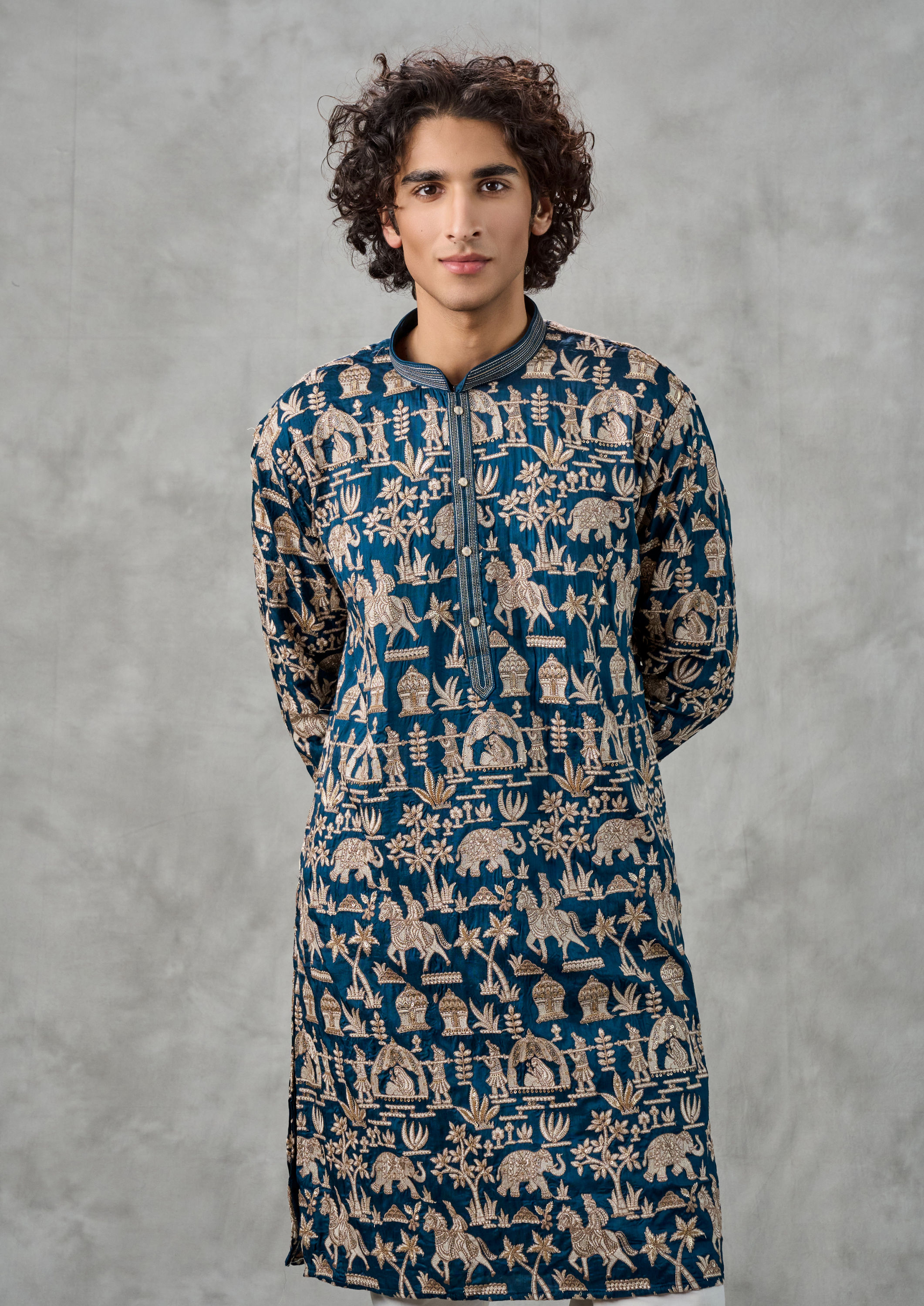 Twamev Men Magical Teal Blue Kurta Churidar