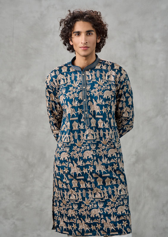 Twamev Men Magical Teal Blue Kurta Churidar