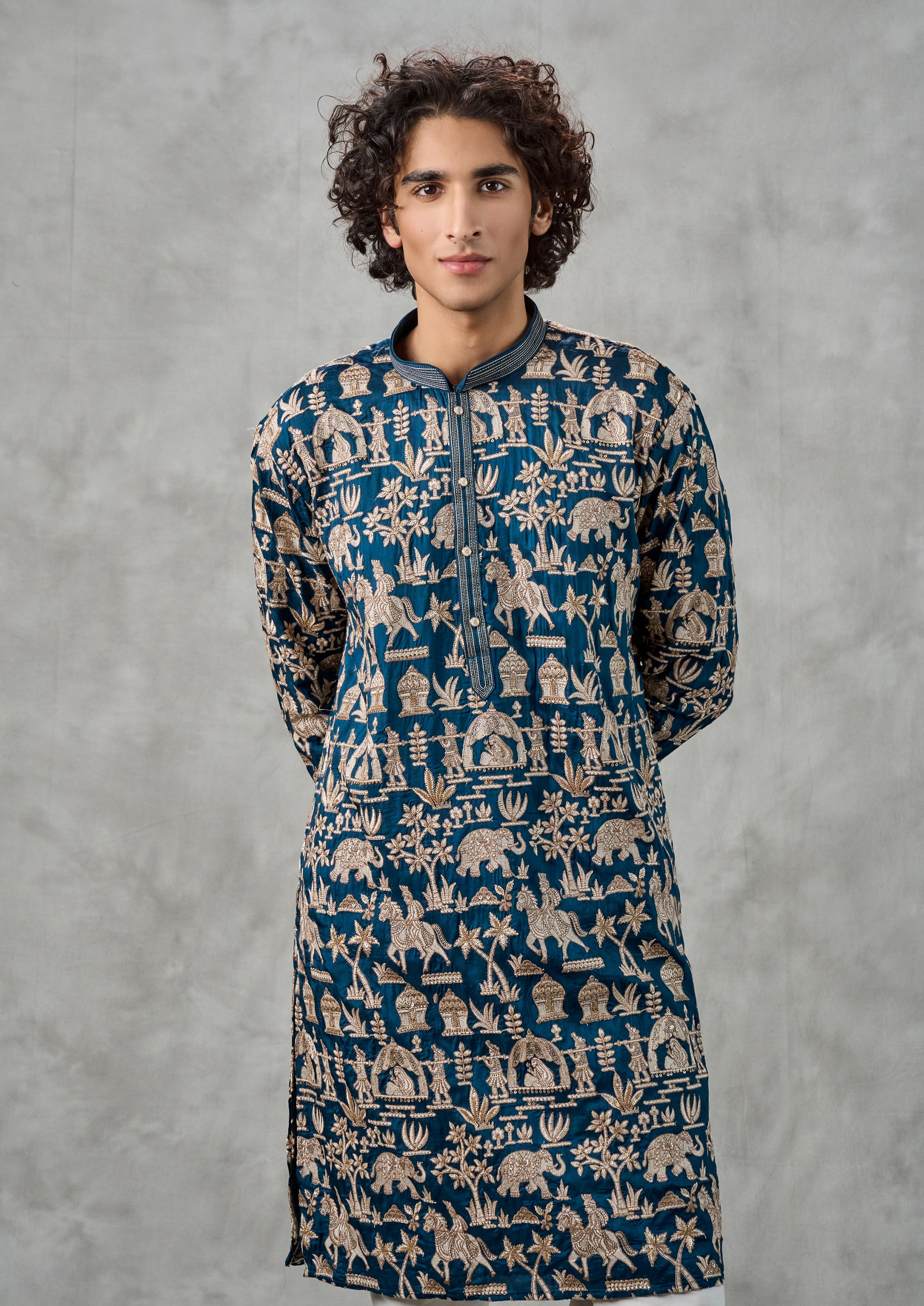 Twamev Men Magical Teal Blue Kurta Churidar