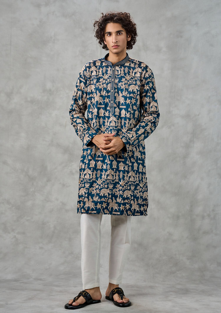 Twamev Men Magical Teal Blue Kurta Churidar