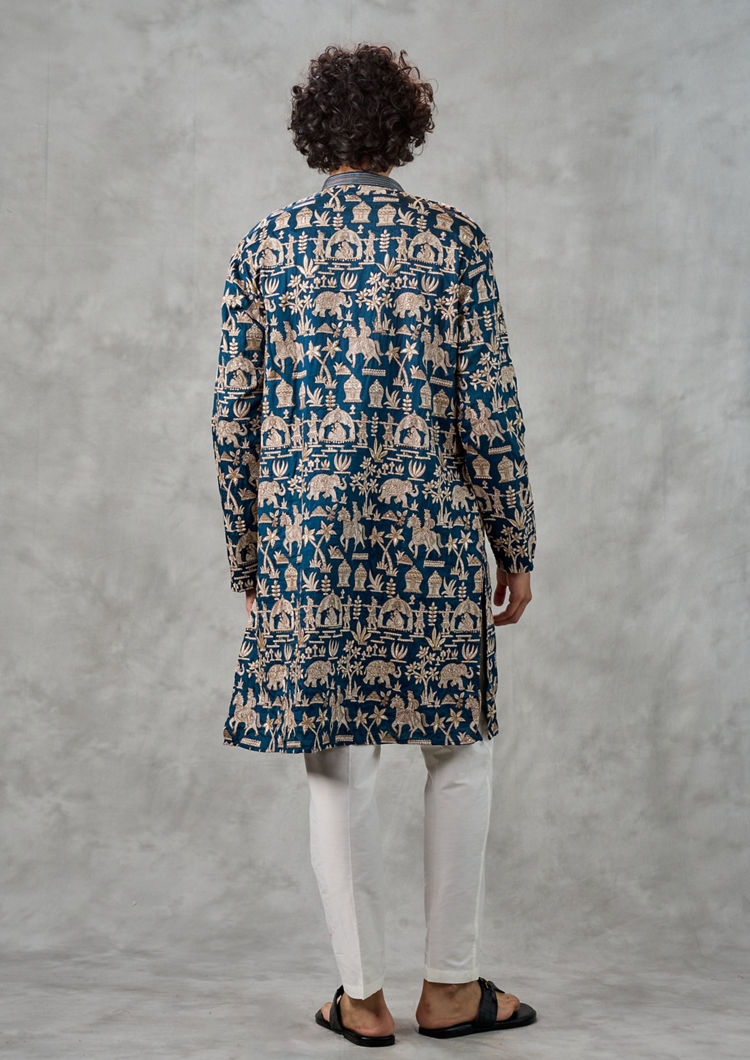 Twamev Men Magical Teal Blue Kurta Churidar