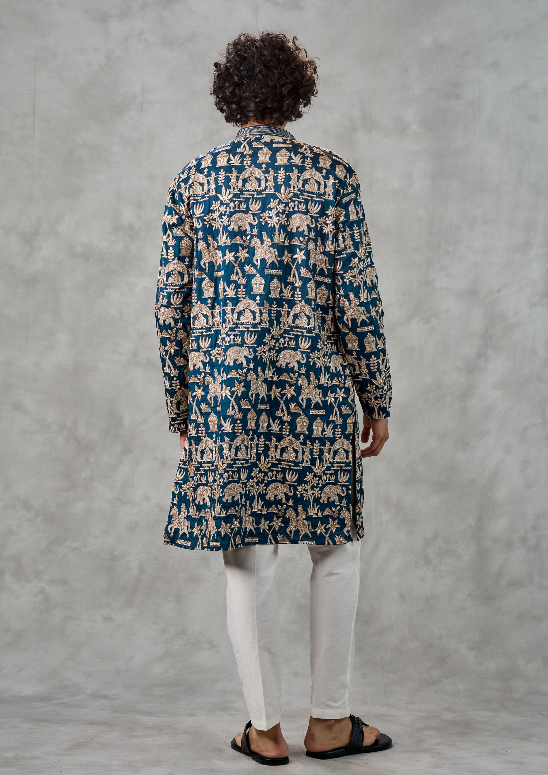 Twamev Men Magical Teal Blue Kurta Churidar