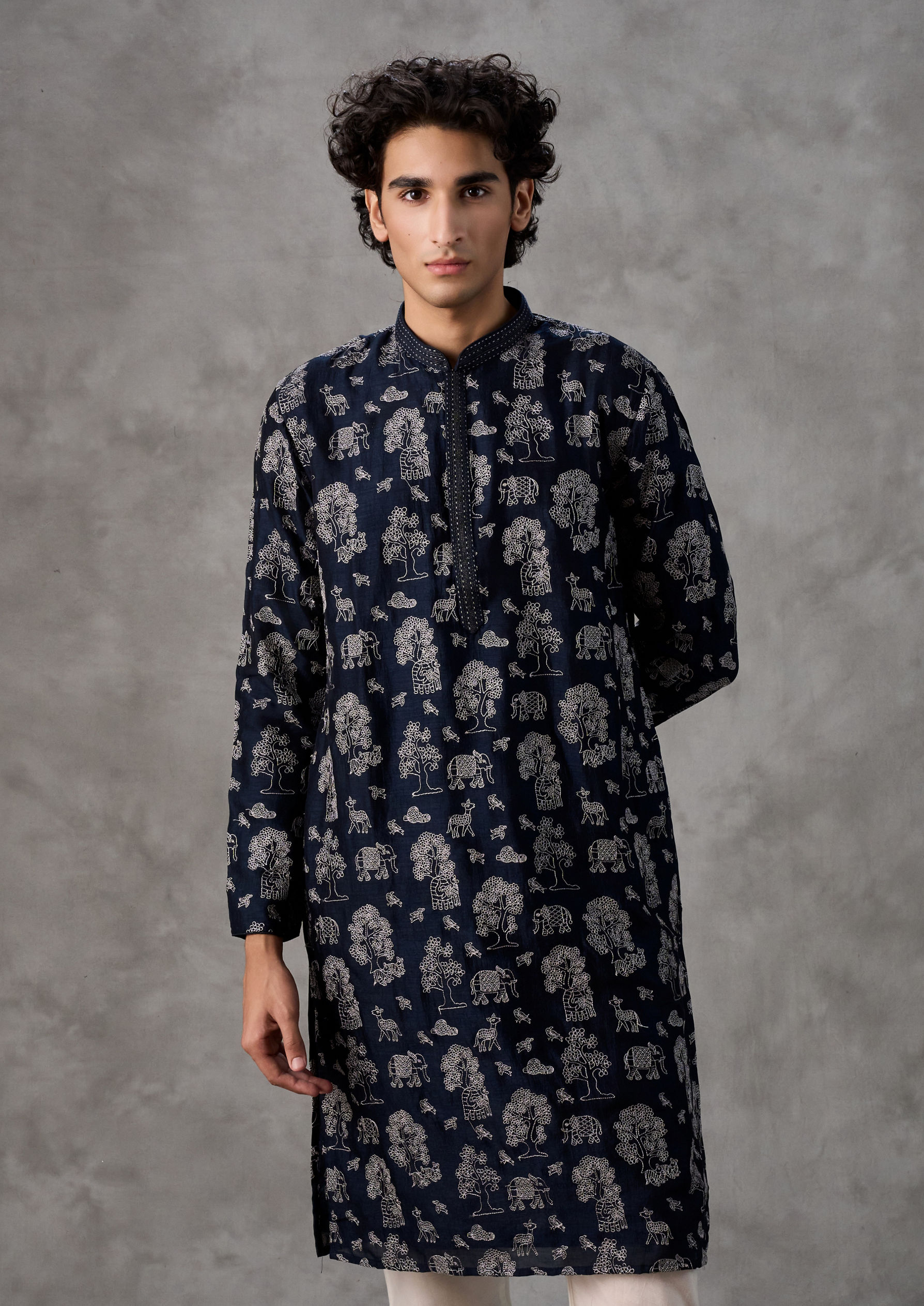 Twamev Men Ethereal Dark Blue Kurta Churidar