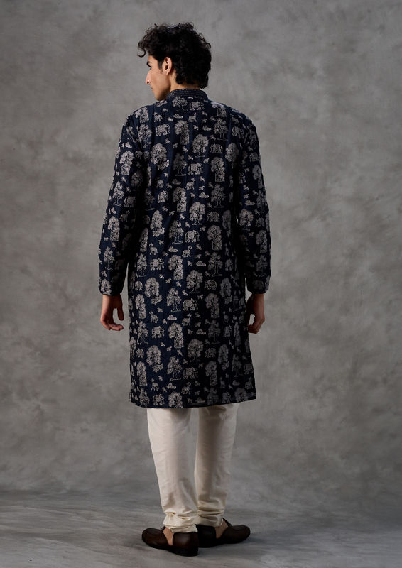 Twamev Men Ethereal Dark Blue Kurta Churidar