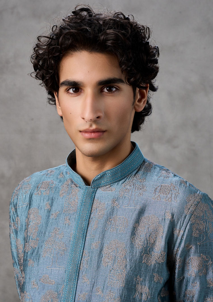 Twamev Men Royal Essence Mid Blue Kurta Churidar