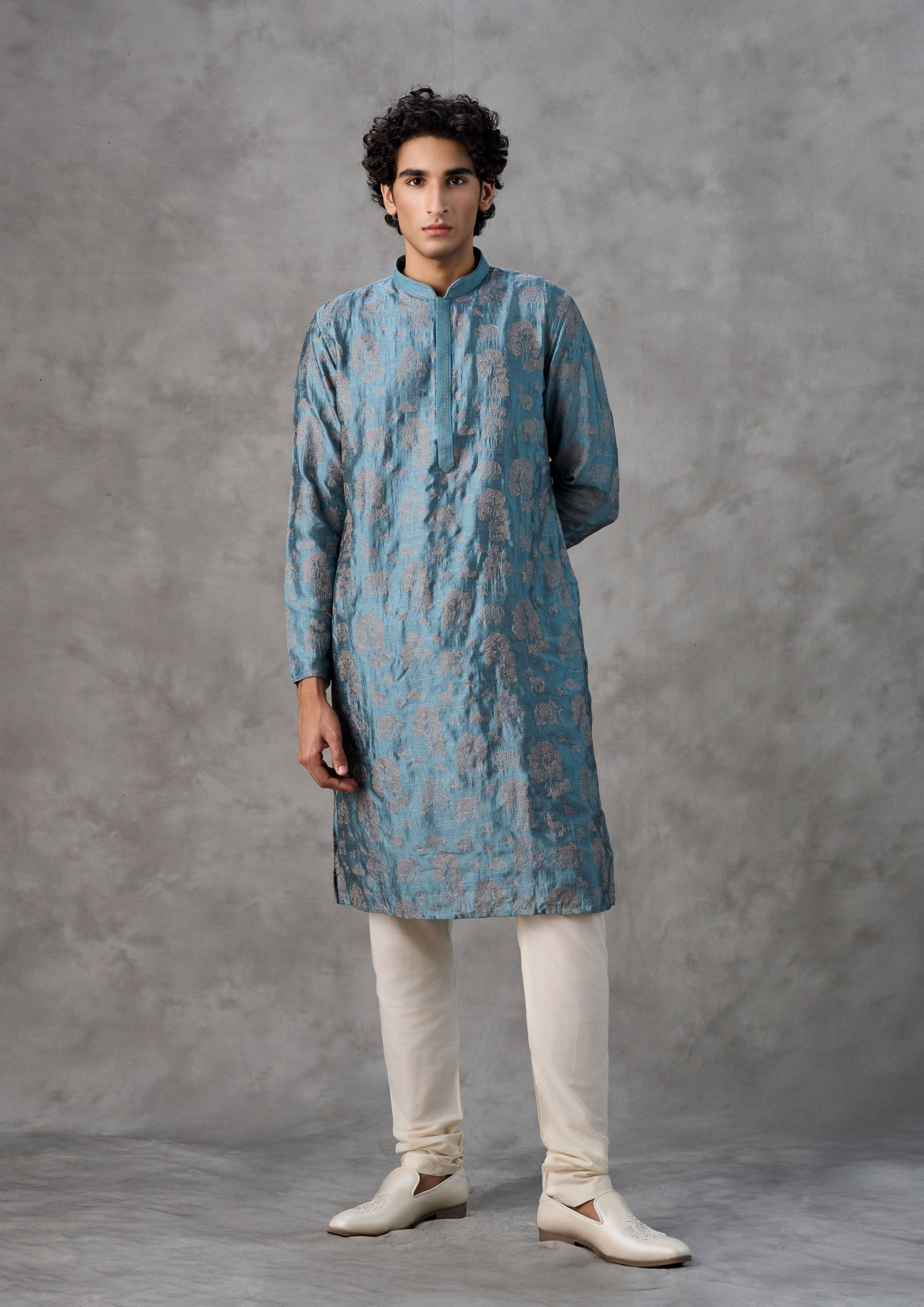 Twamev Men Royal Essence Mid Blue Kurta Churidar