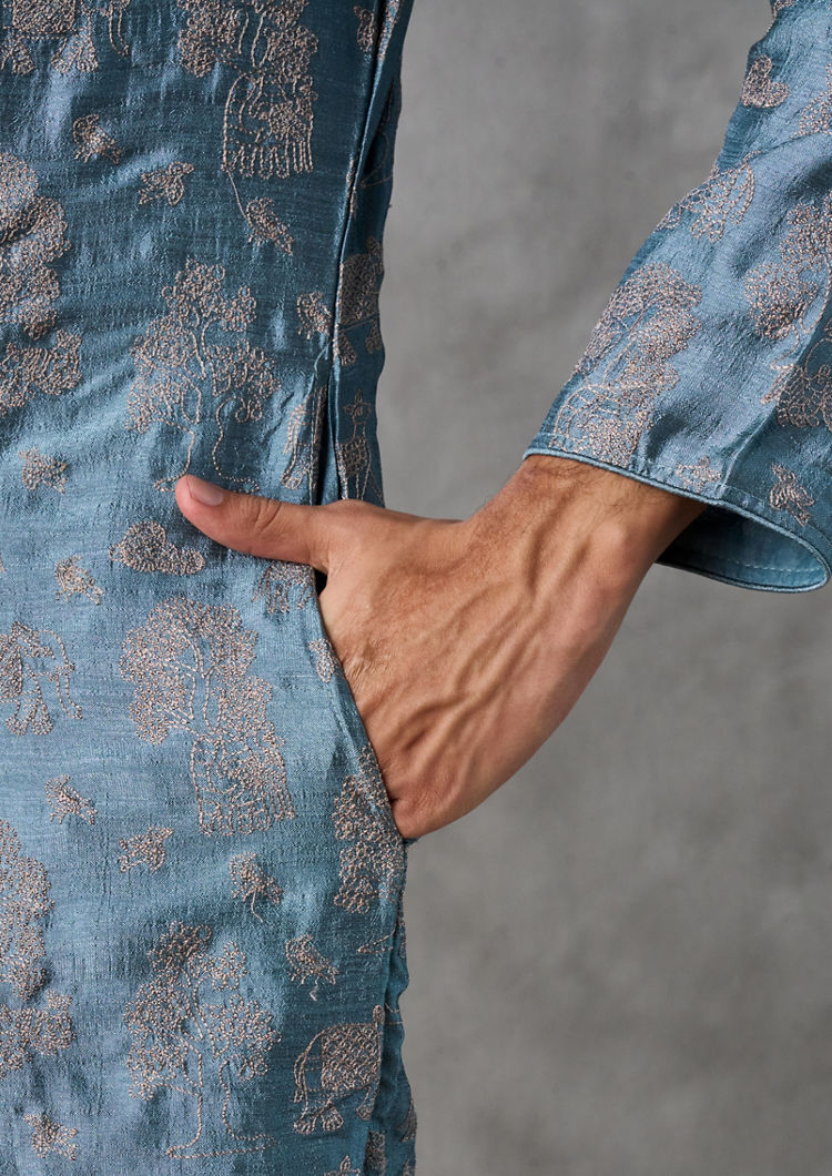 Twamev Men Royal Essence Mid Blue Kurta Churidar