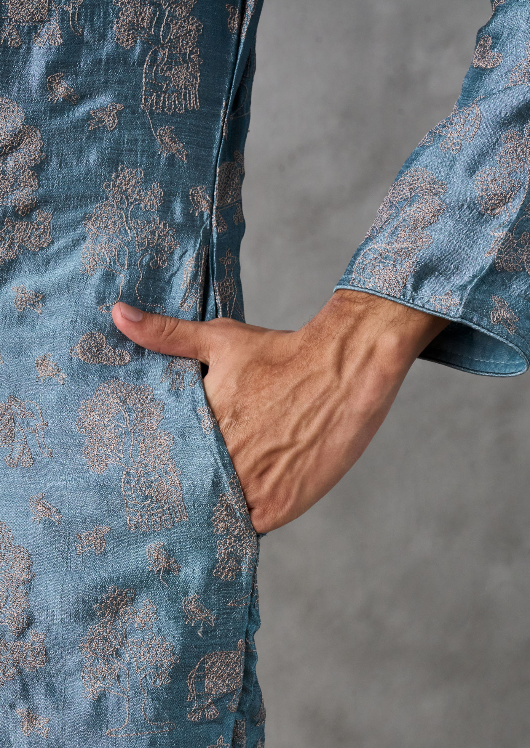 Twamev Men Royal Essence Mid Blue Kurta Churidar