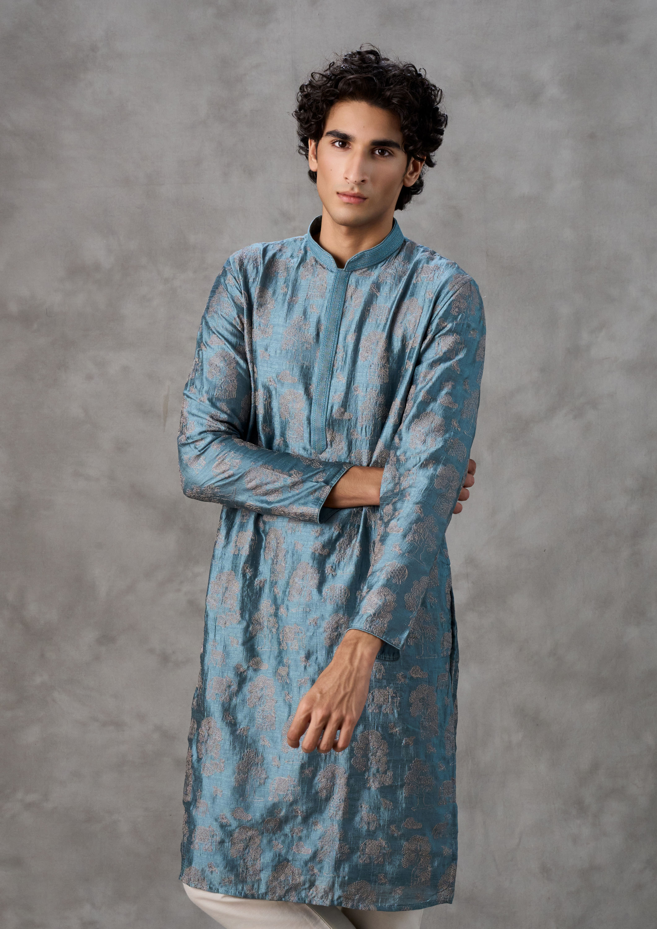 Twamev Men Royal Essence Mid Blue Kurta Churidar