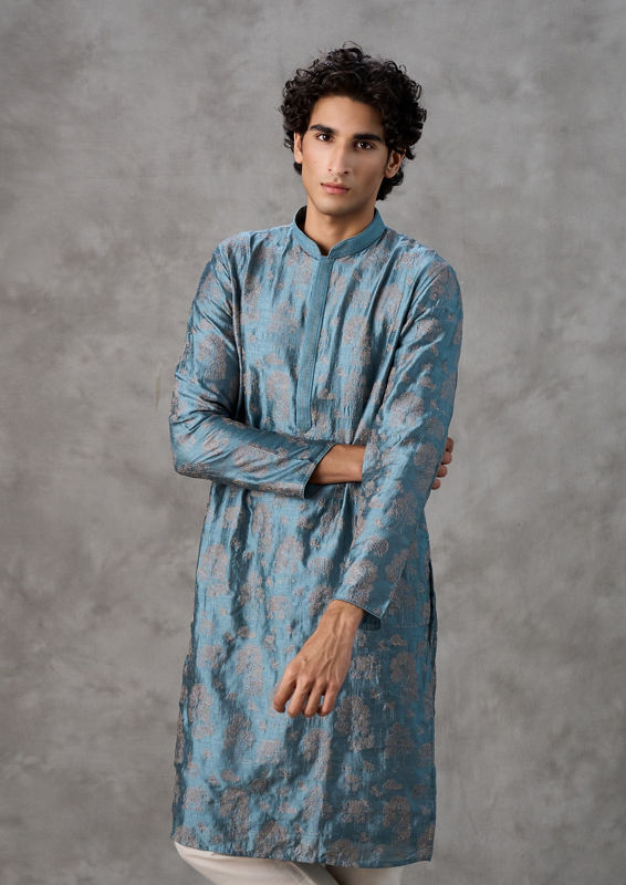 Twamev Men Royal Essence Mid Blue Kurta Churidar