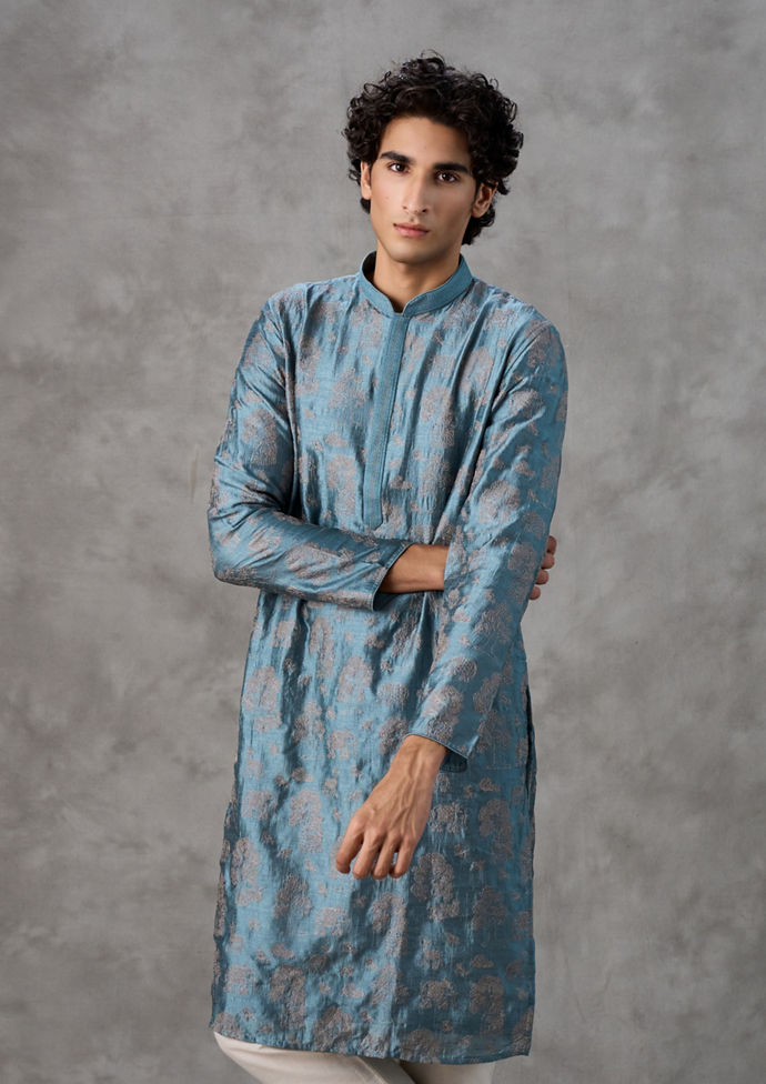 Twamev Men Royal Essence Mid Blue Kurta Churidar