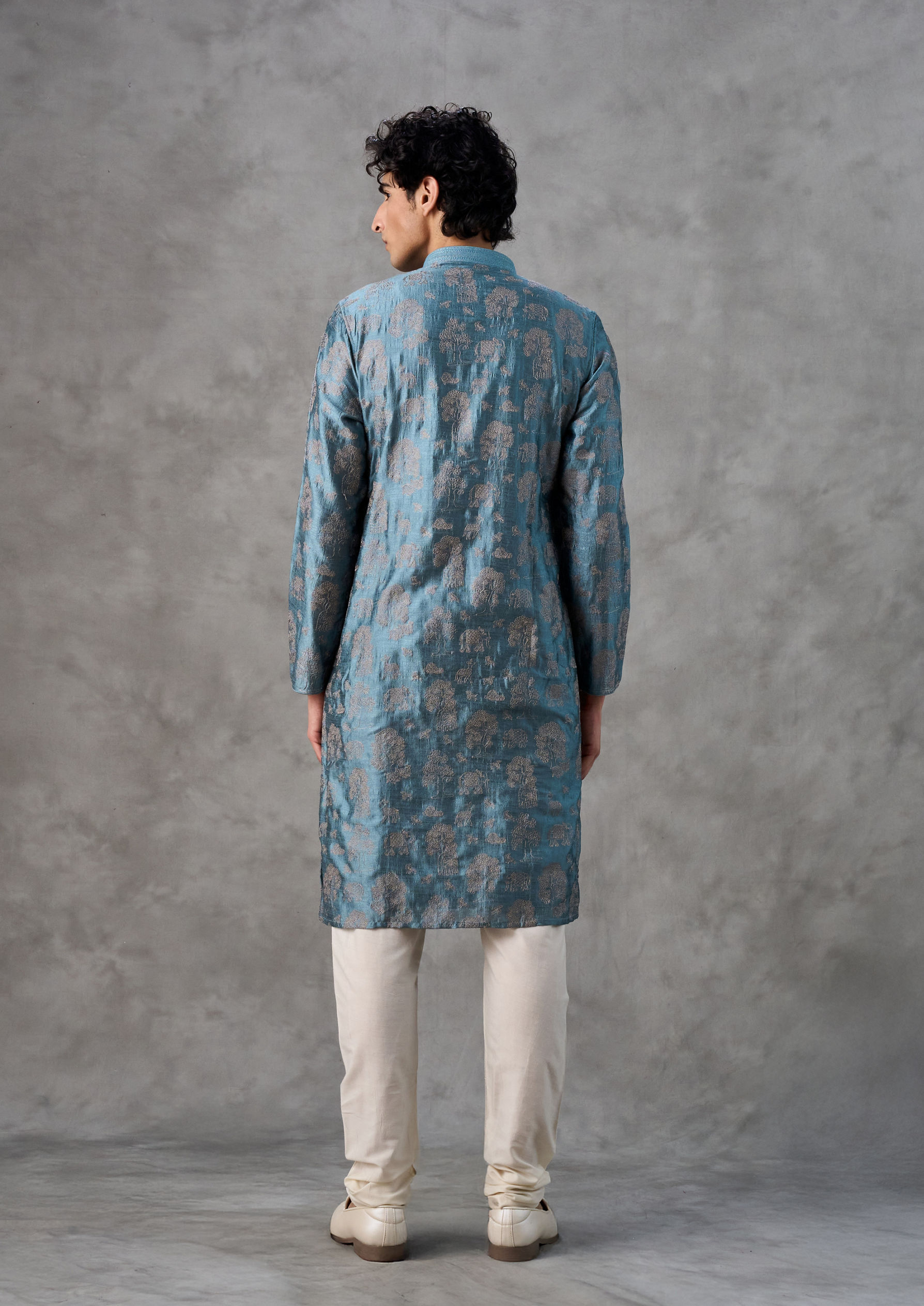 Twamev Men Royal Essence Mid Blue Kurta Churidar