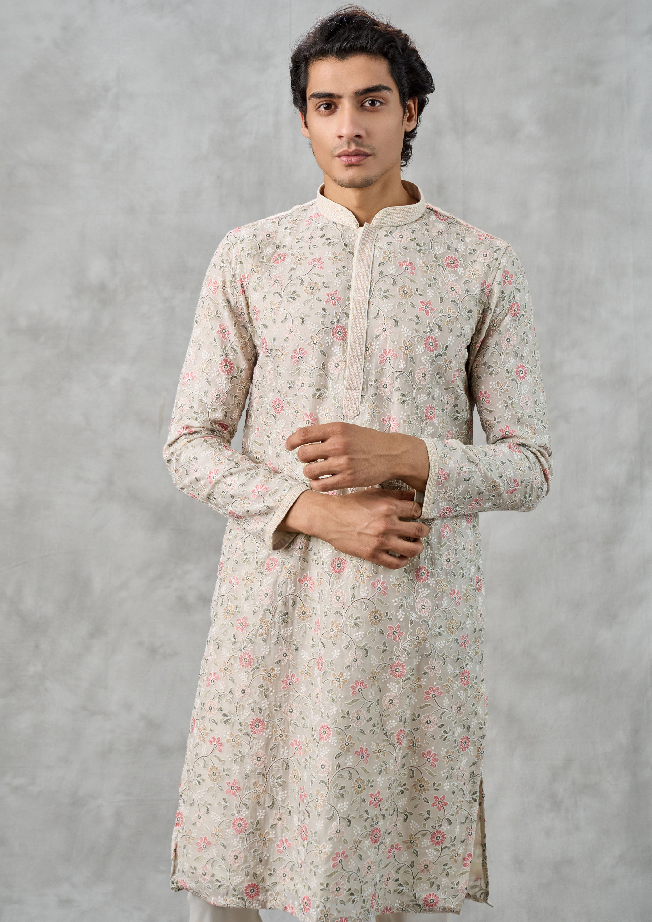 Twamev Men Dapper Cream Cotton Kurta Churidar