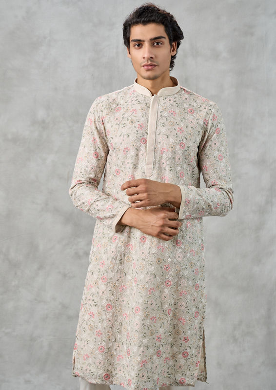Twamev Men Dapper Cream Cotton Kurta Churidar