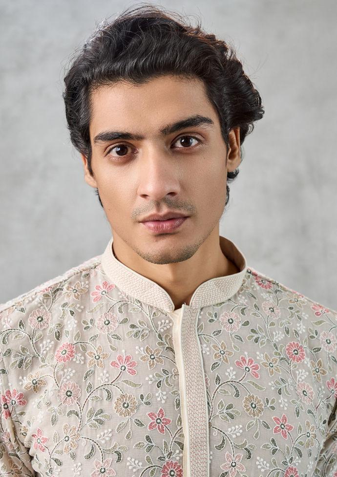 Twamev Men Dapper Cream Cotton Kurta Churidar