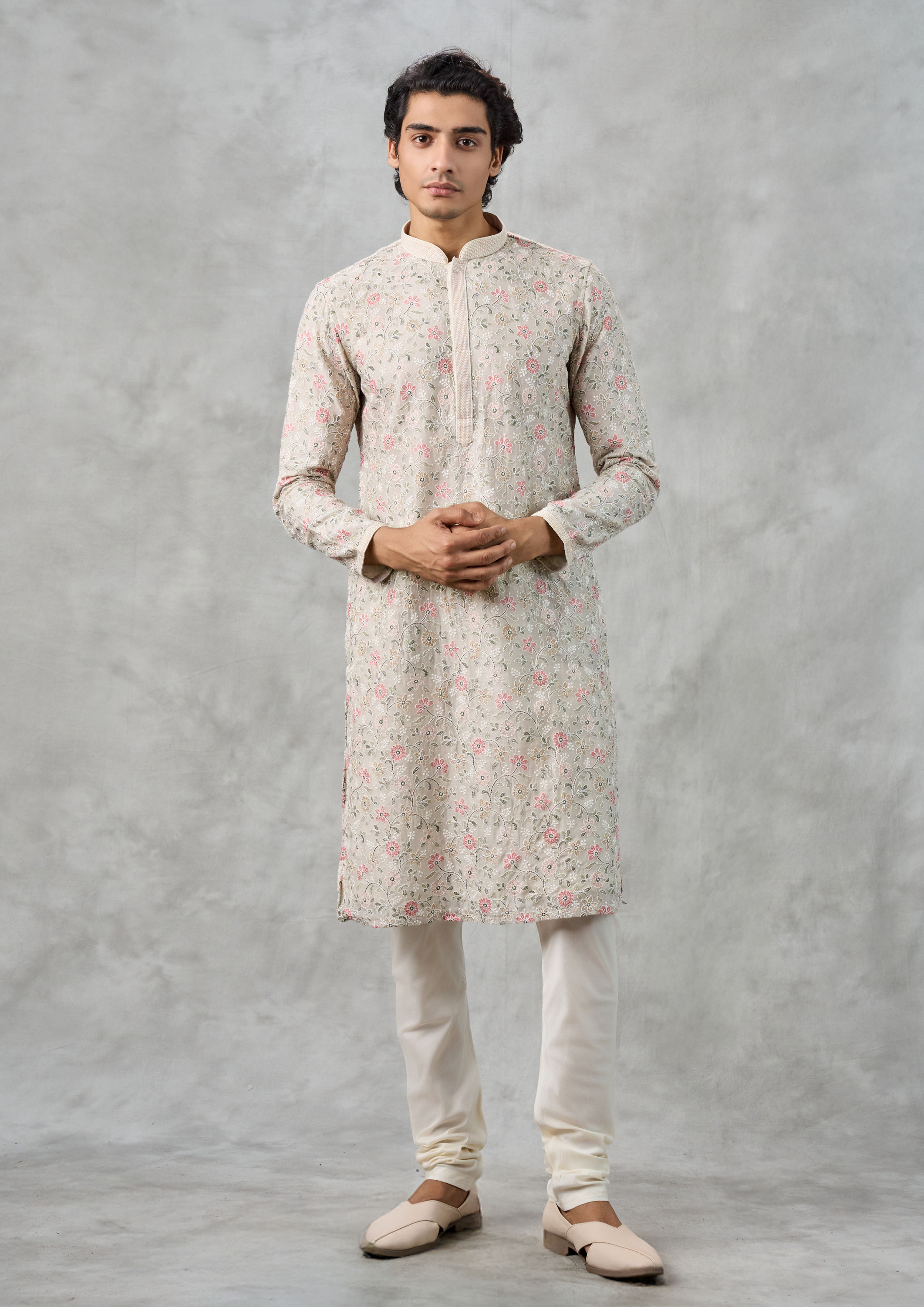 Twamev Men Dapper Cream Cotton Kurta Churidar