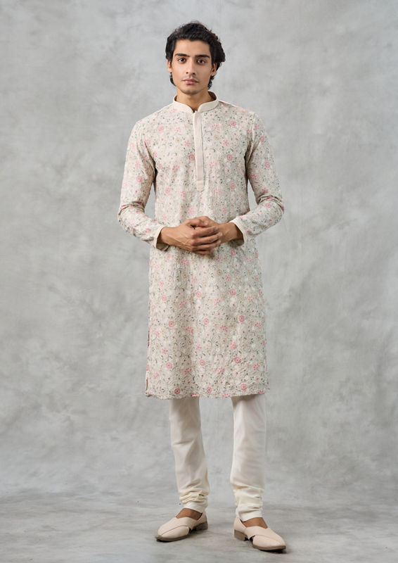 Twamev Men Dapper Cream Cotton Kurta Churidar