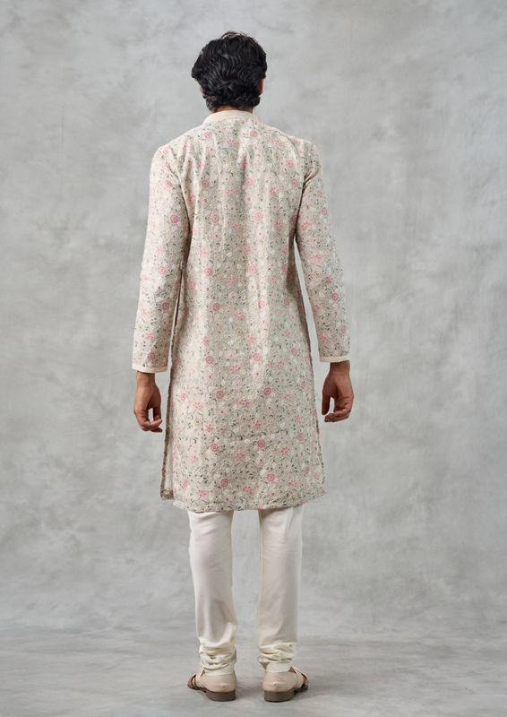 Twamev Men Dapper Cream Cotton Kurta Churidar