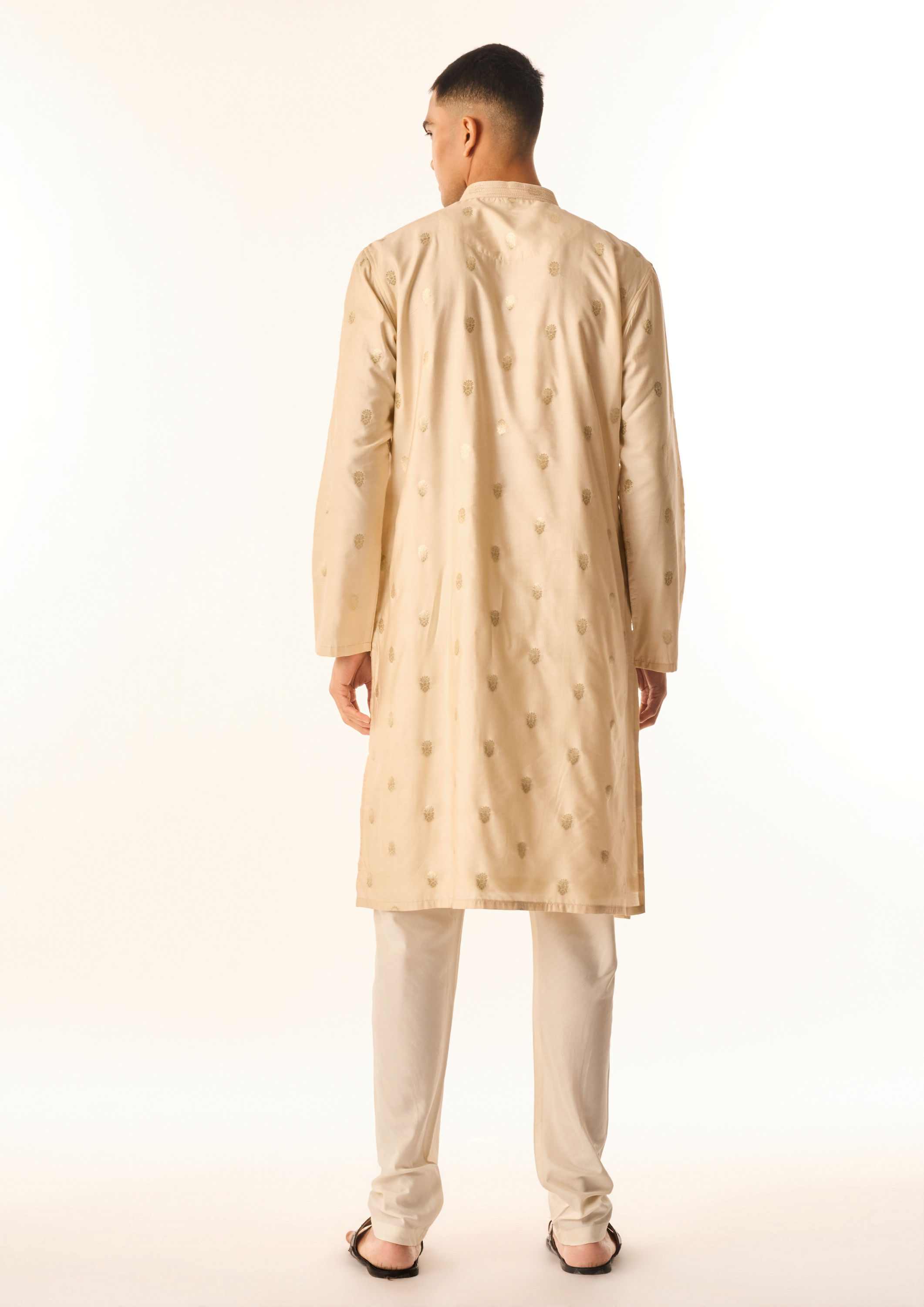 Twamev Men Beige Art Silk Kurta Set with Embroidery