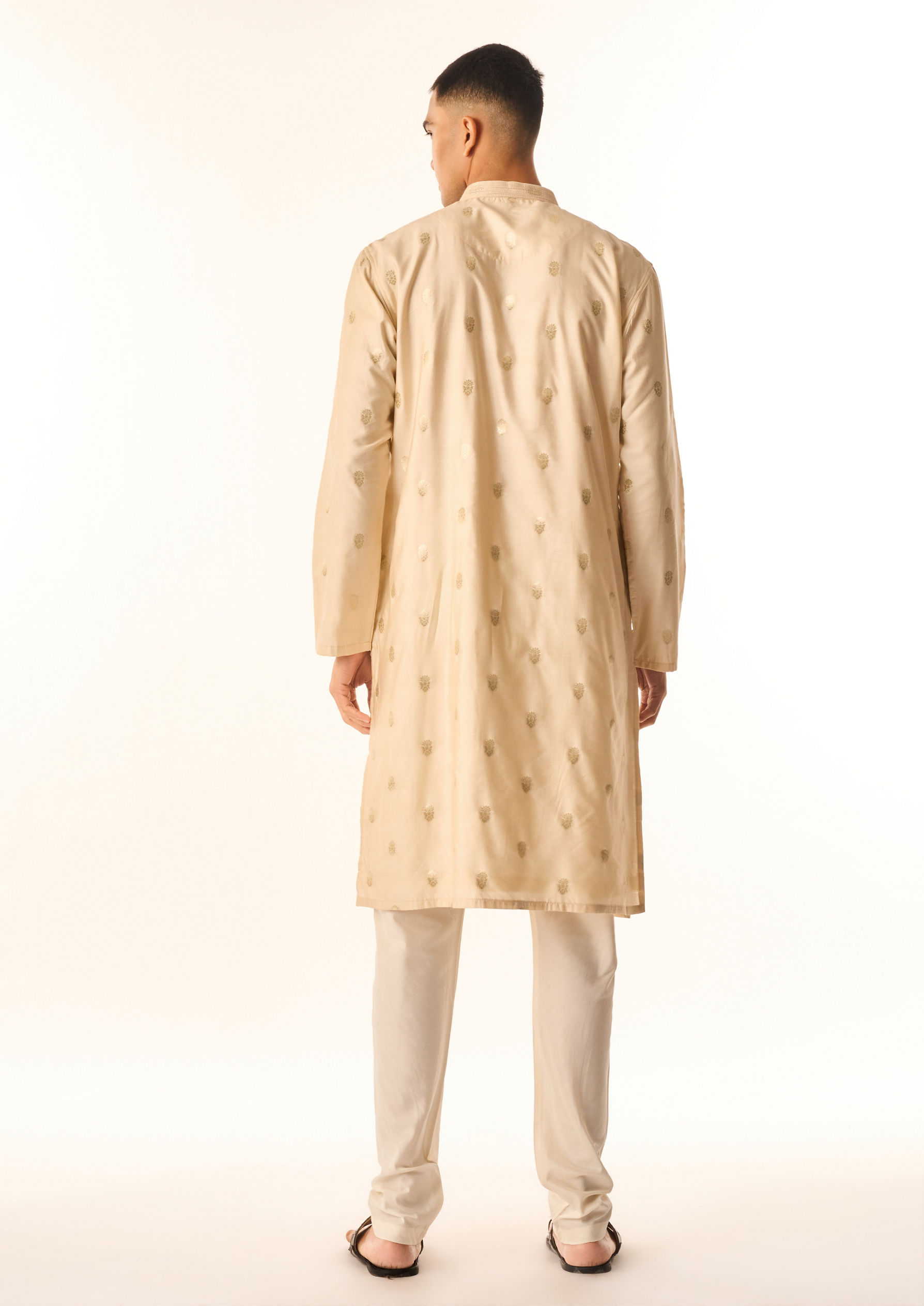 Twamev Men Beige Art Silk Kurta Set with Embroidery