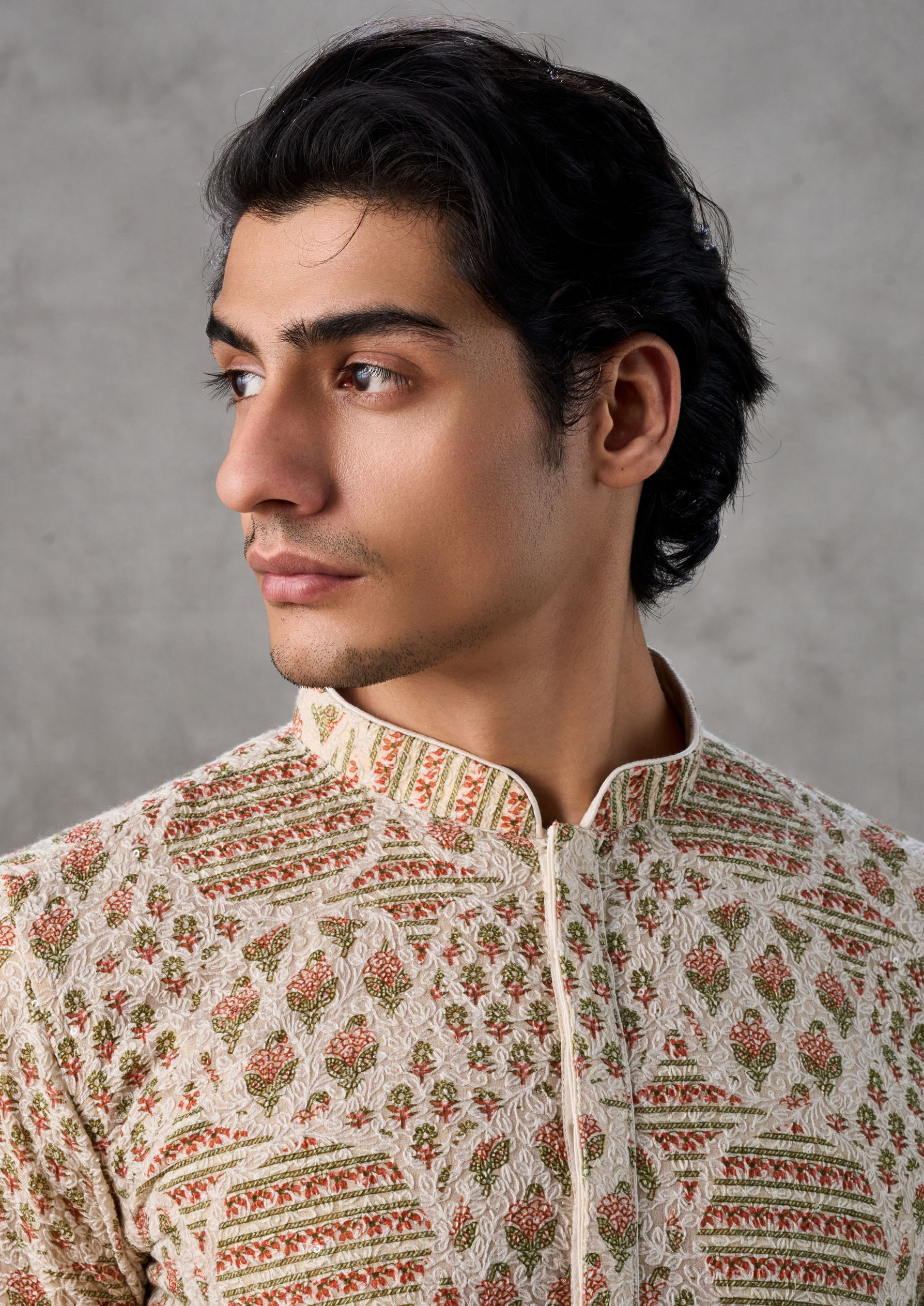 Twamev Men Beige Georgette Festive Kurta Churidar