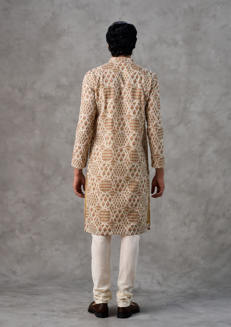 Twamev Men Beige Georgette Festive Kurta Churidar