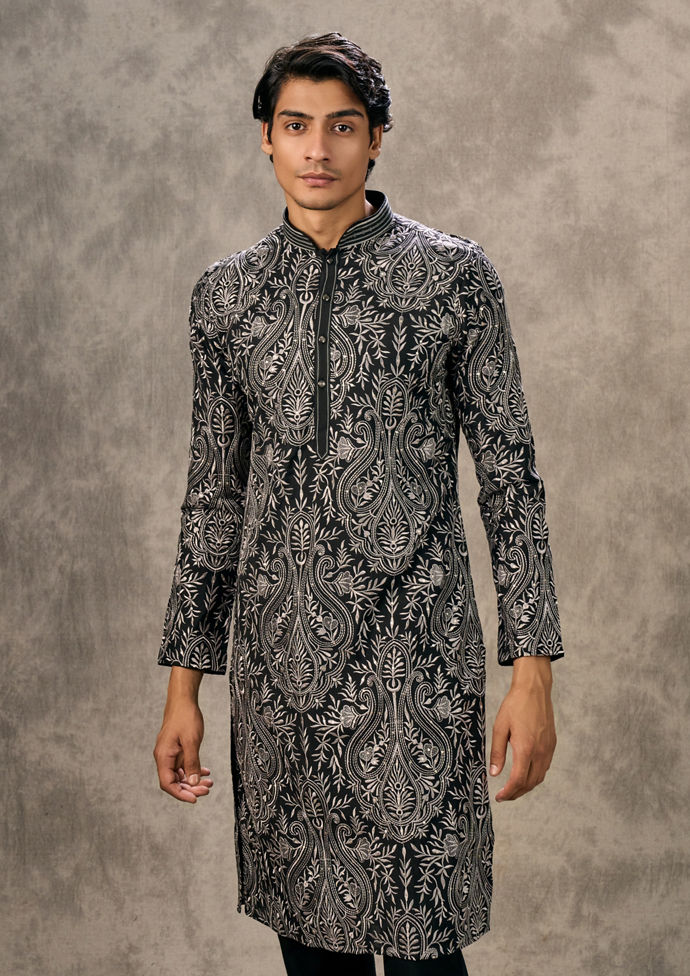 Twamev Men Opulent Black Kurta Churidar