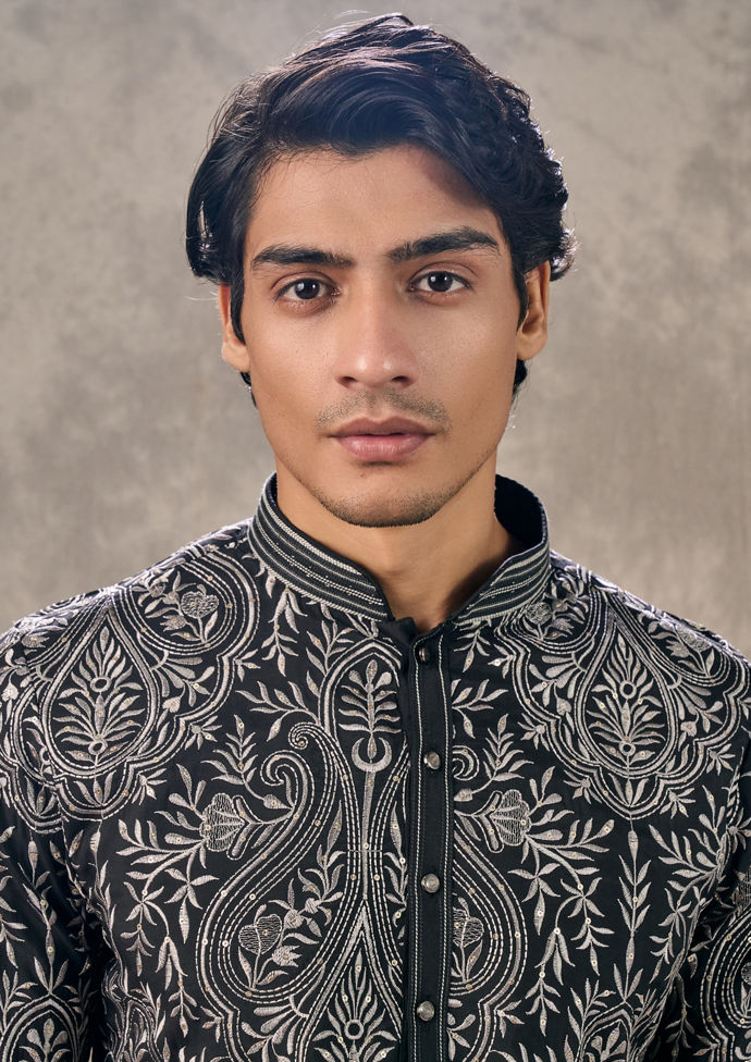 Twamev Men Opulent Black Kurta Churidar