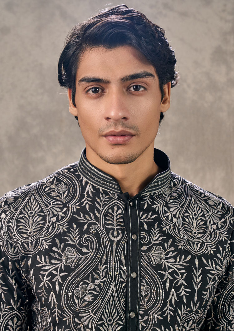 Twamev Men Opulent Black Kurta Churidar