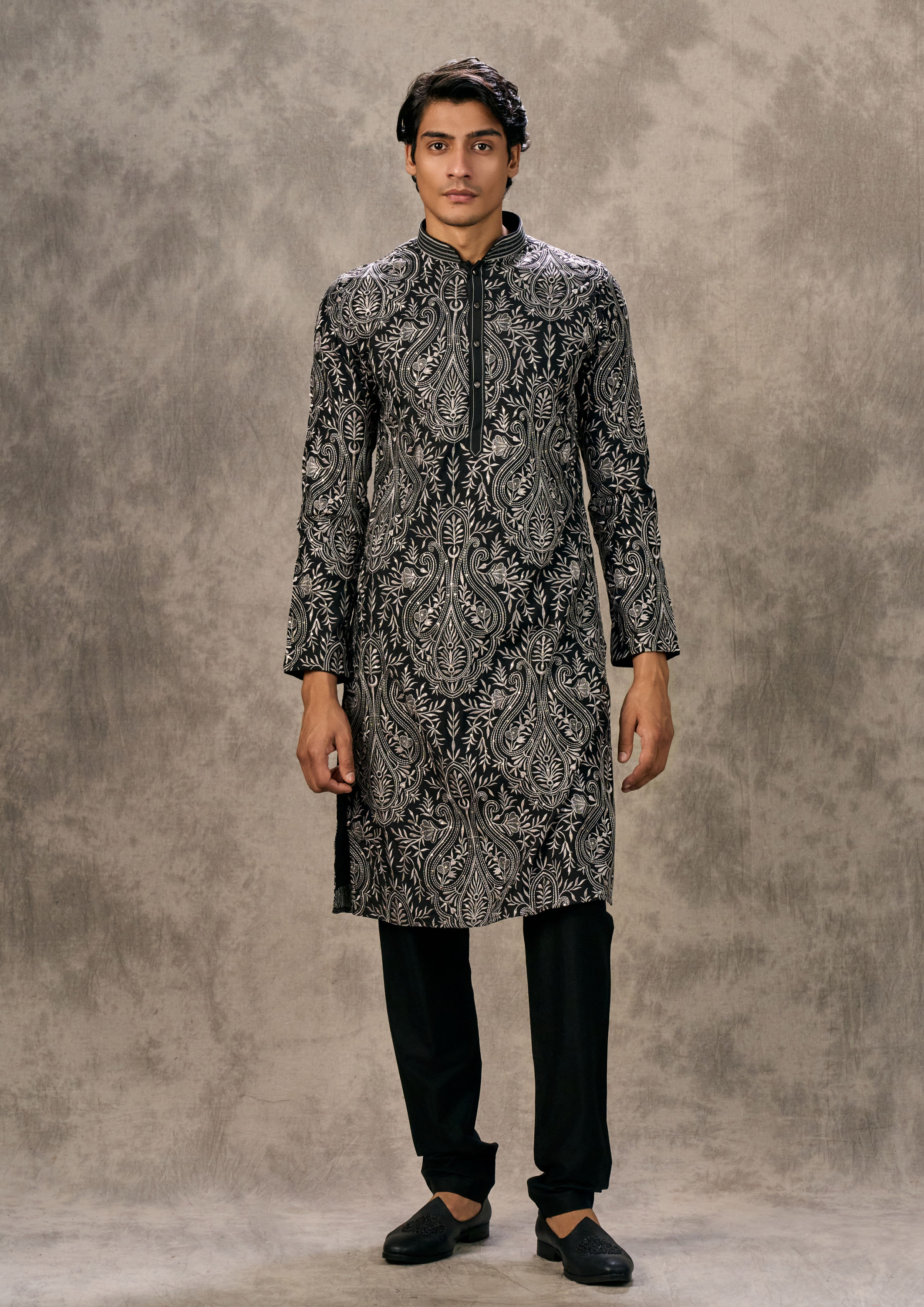 Twamev Men Opulent Black Kurta Churidar