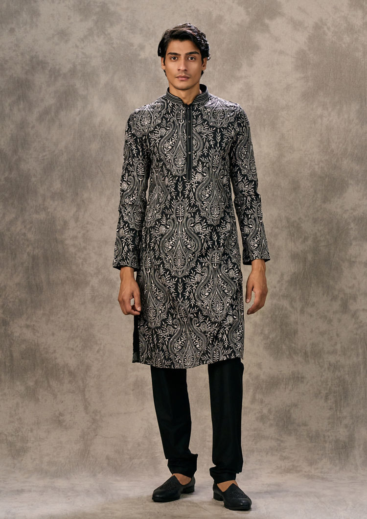 Twamev Men Opulent Black Kurta Churidar