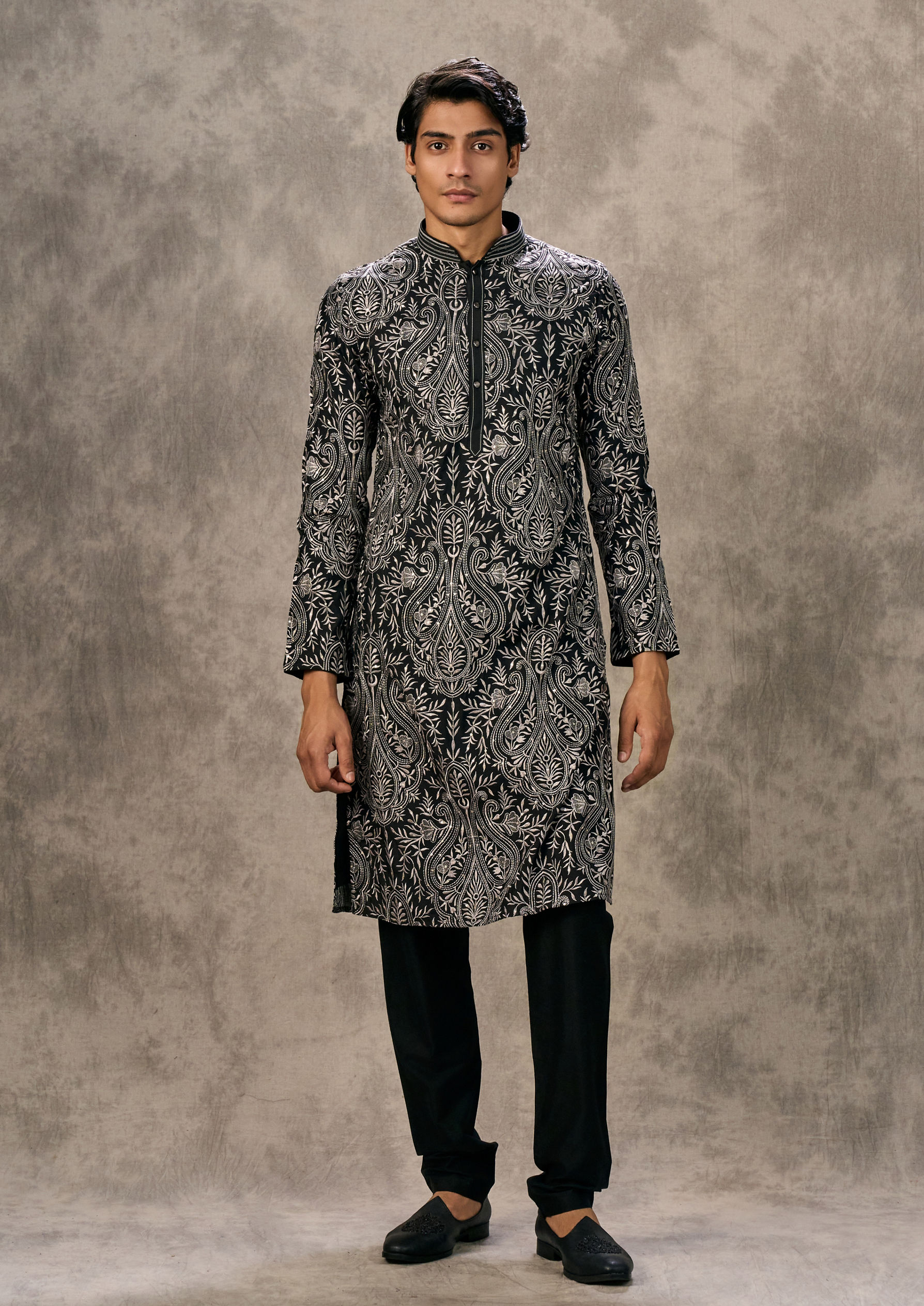 Twamev Men Opulent Black Kurta Churidar