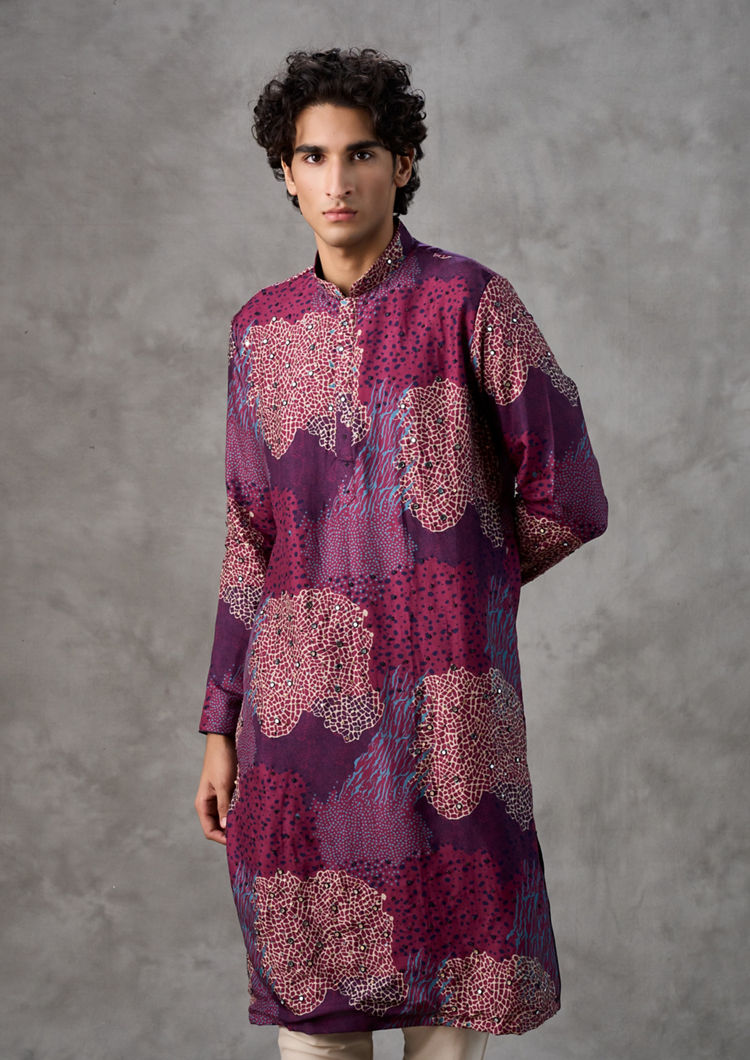 Twamev Men Exquisite Wine Kurta Churidar