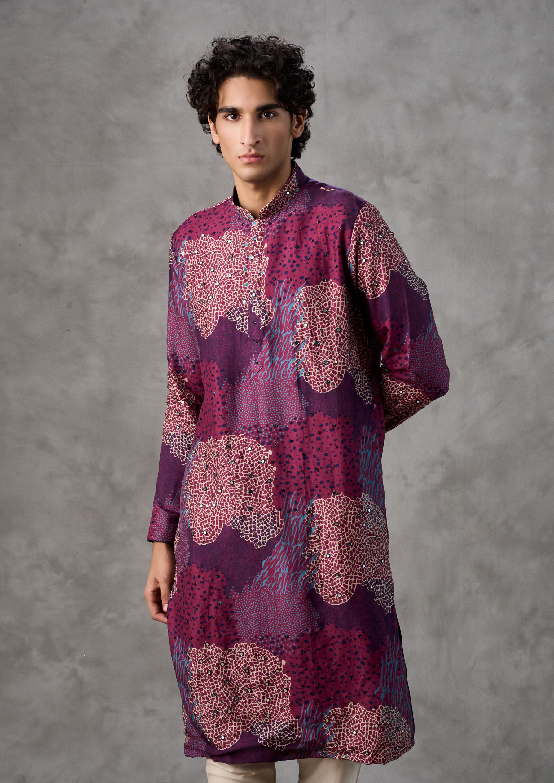 Twamev Men Exquisite Wine Kurta Churidar