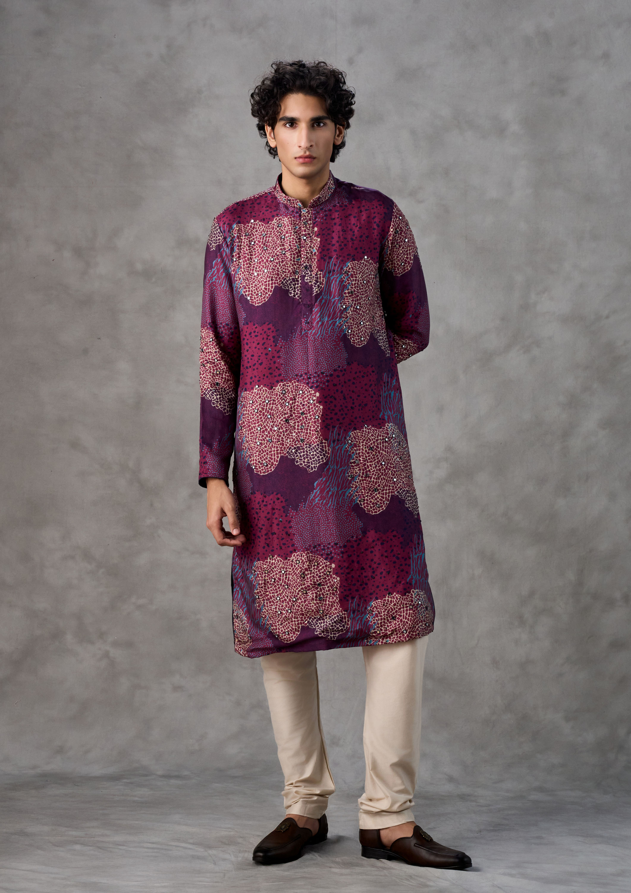 Twamev Men Exquisite Wine Kurta Churidar