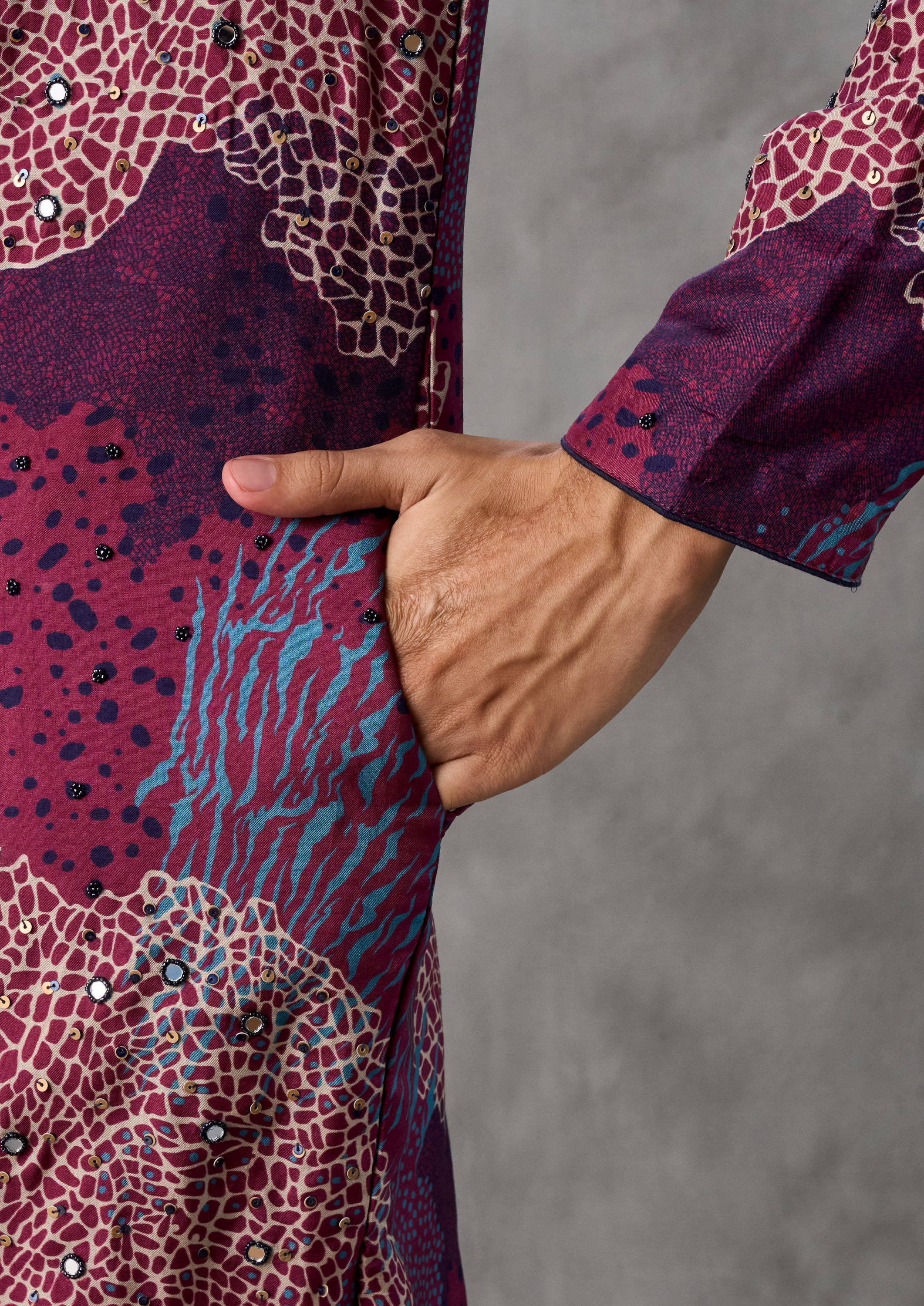 Twamev Men Exquisite Wine Kurta Churidar