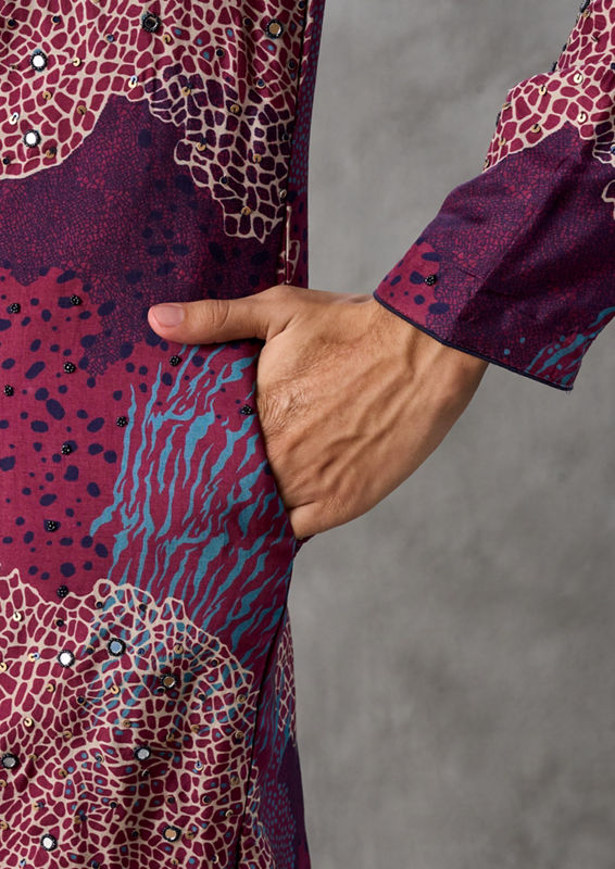 Twamev Men Exquisite Wine Kurta Churidar